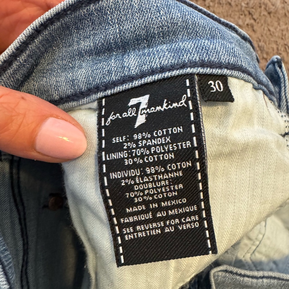 7 For All Mankind Denim Jean Shorts Light Wash Cut Off Distressed High Rise 30 - Picture 4 of 7